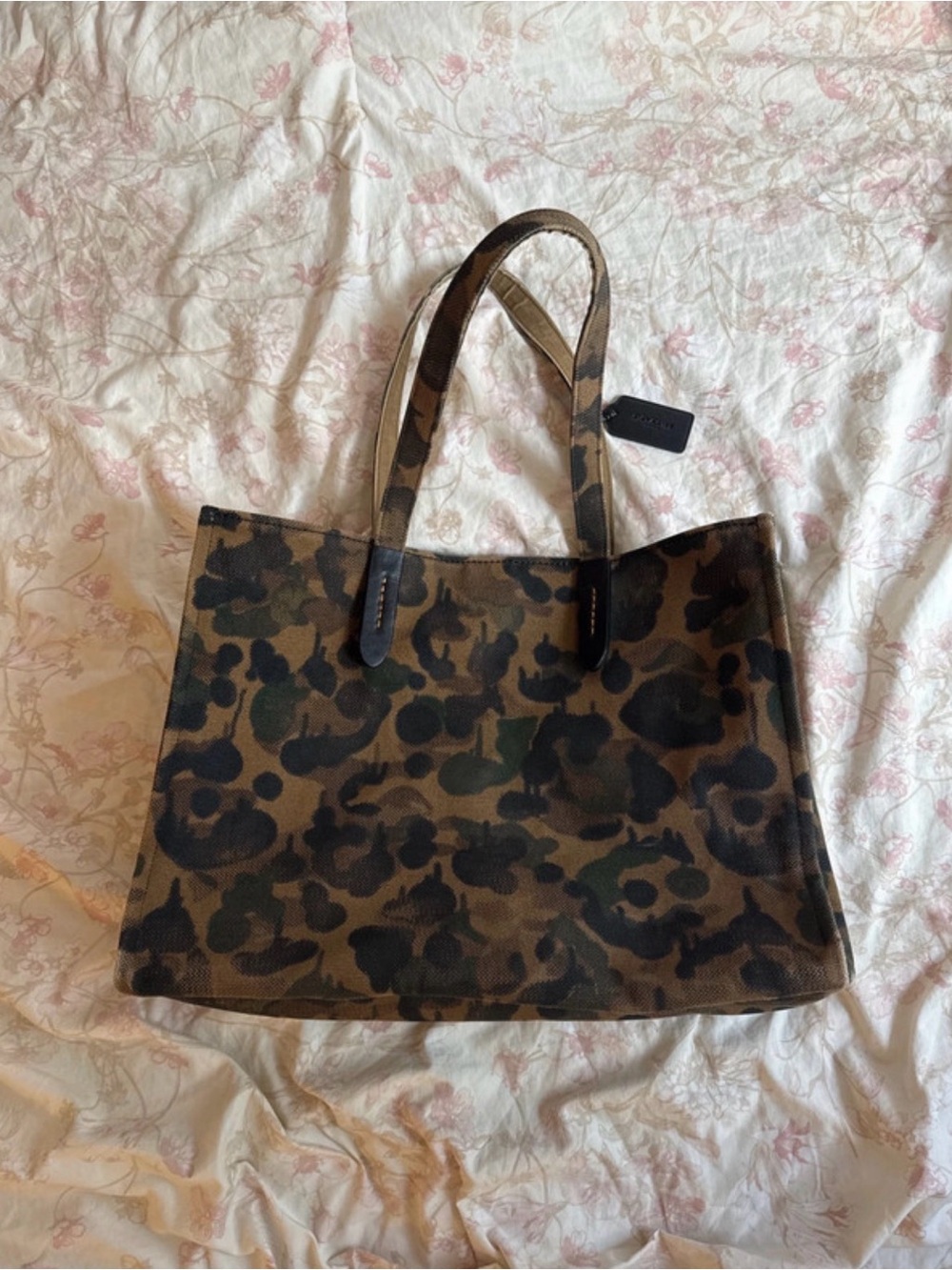 Coach Brown Camo Canvas Tote with Green & Yellow Dinosaur Motif - Picture 5 of 7
